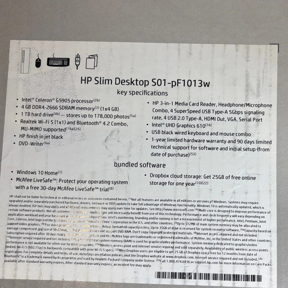 HP Slim Desktop PC White and Blue Box